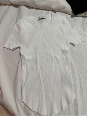 Aritzia White Ribbed Short Sleeve Crew Tee